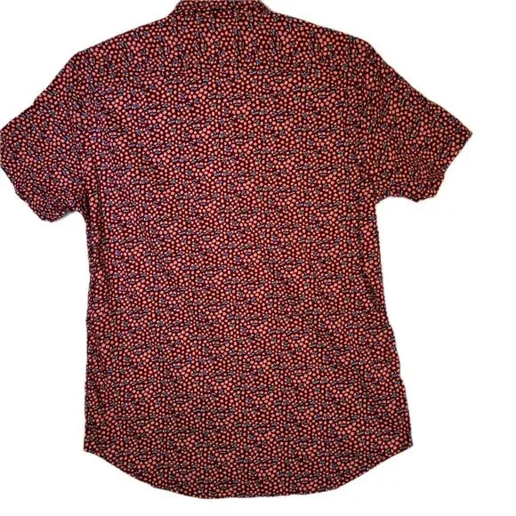 Bonobos Men Shirt Large Red Floral Stretch Slim Fit Short Sleeve Button-Up M528 - Picture 2 of 13